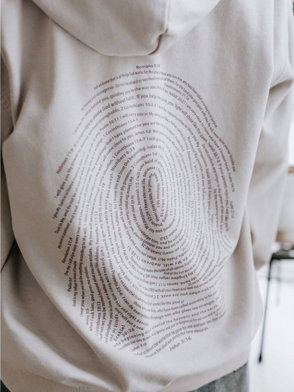 Beige Graphic Hoodie Sweatshirt with Spiral Text